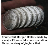 Chinese fakes of Morgan silver dollars