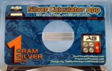 One gram silver card promoting the free silver calculator app